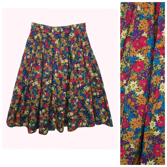 Liz Claiborne Floral A-Line Skirt with Red Belt - Picture 2 of 11